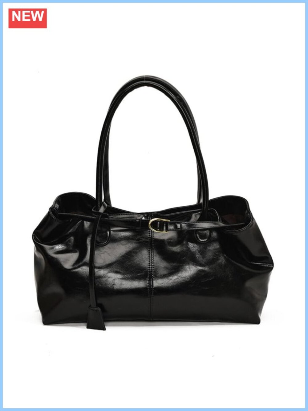 Glossy PU Leather Shoulder Bag Vintage Y2K Large Capacity Underarm Handbag